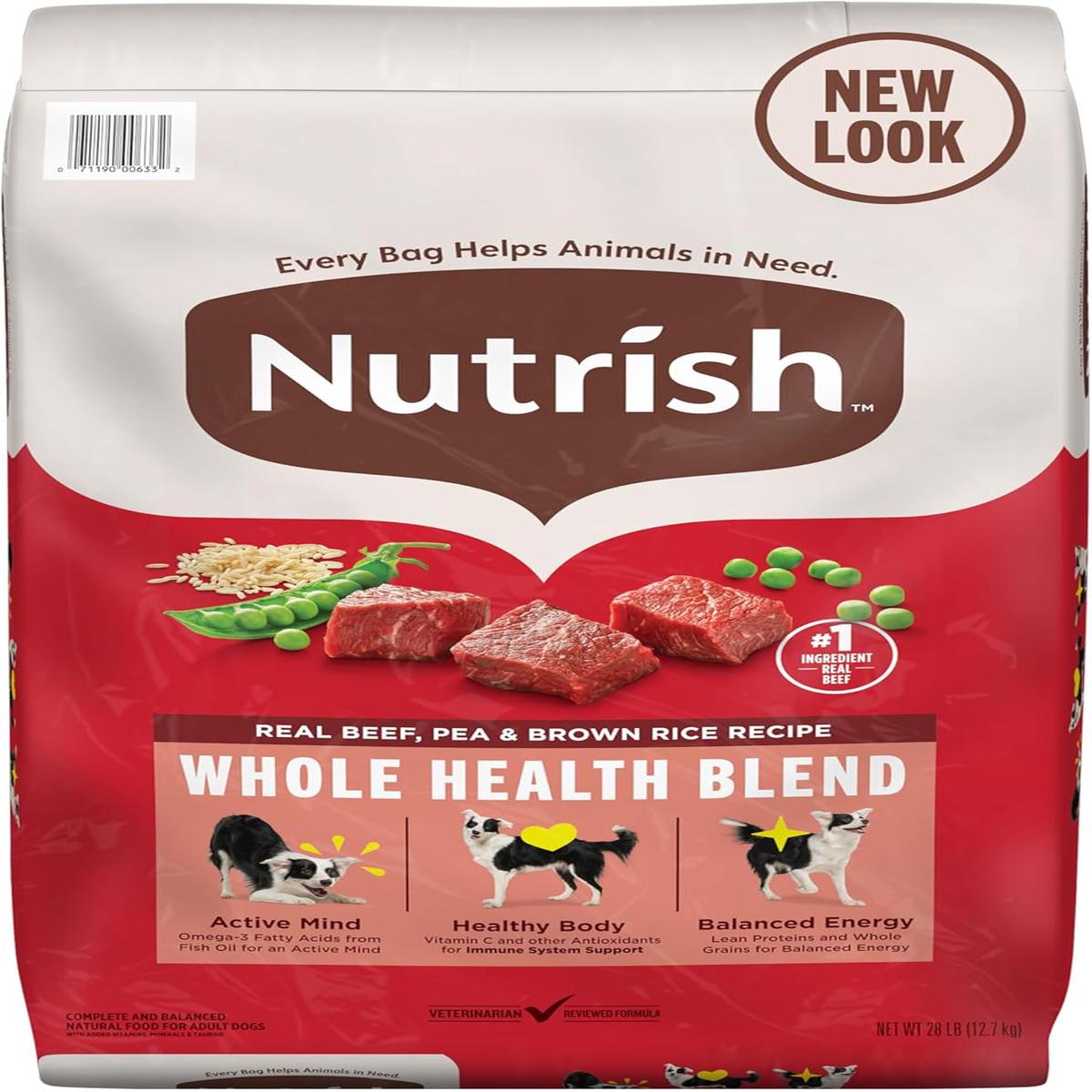 Nutrish Dry Dog Food, Real Beef, Pea & Brown Rice Recipe Whole Health Blend for Adult Dogs, 40 lb. Bag, Packaging May Vary (Rachael Ray) - 28 Pound (Pack of 1) | Real Beef, Pea & Brown Rice